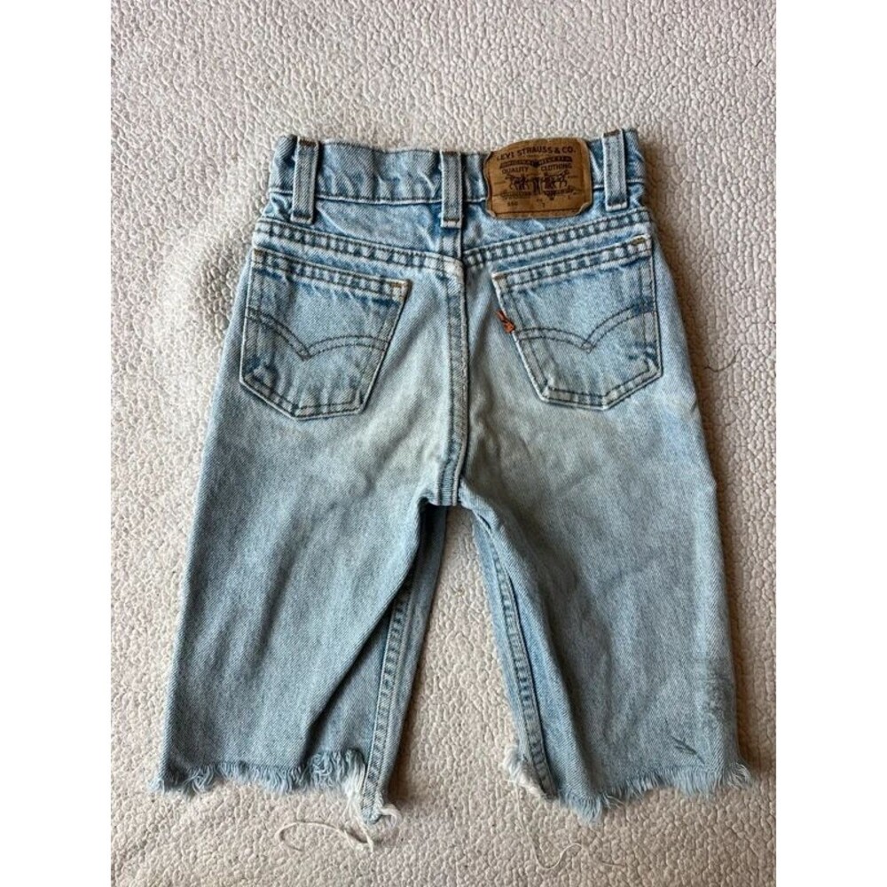 Vintage 1990s Little Levi’s 550 Orange Tab Skater Cut Off Jeans Size 7 Slim